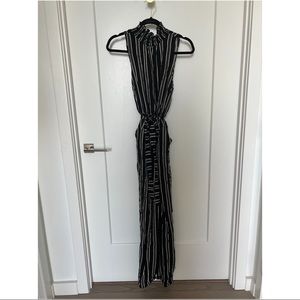 Sleeveless Striped Jumpsuit with Mock Neck & Belt